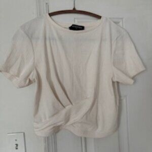 MINKPINK cream ribbed faux twist shirt